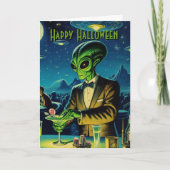 Alien Barkeeper, der zu Halloween trinkt Karte (Vorderseite)