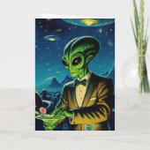 Alien Barkeeper, der zu Halloween trinkt Karte (Rückseite)