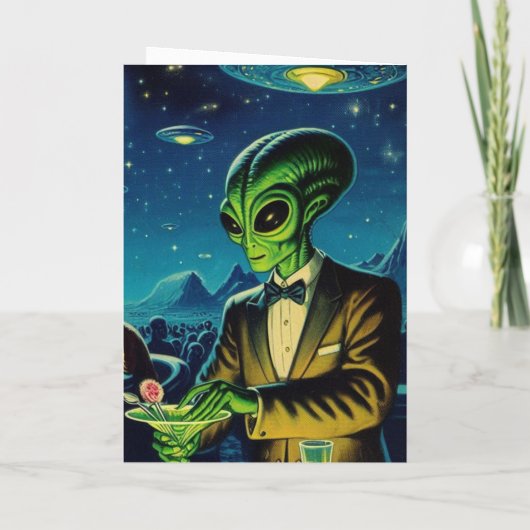 Alien Barkeeper, der zu Halloween trinkt Karte (Rückseite)