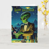 Alien Barkeeper, der zu Halloween trinkt Karte (Gelbe Blume)
