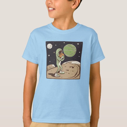 Alien Basketball auf dem Mond spielen T-Shirt (Vorderseite)