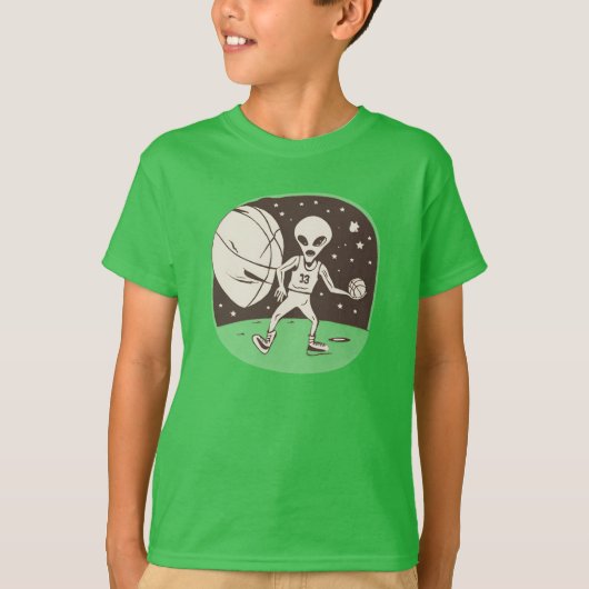 Alien Basketball auf dem Mond spielen T-Shirt (Vorderseite)