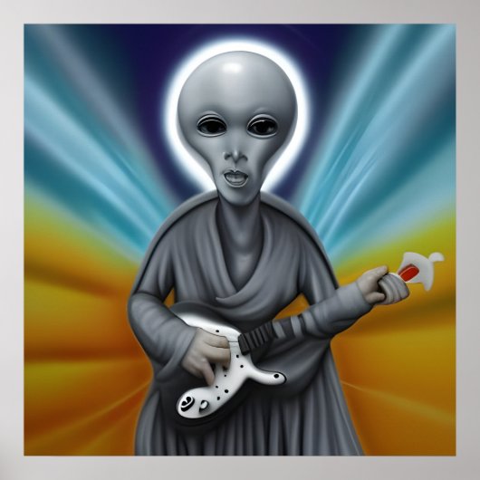 Alien Bass Gitarre spielt das Herz Poster (Vorne)
