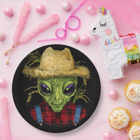 Alien Bauer UFO Alien Weltraumüberblick Pappteller (Party)