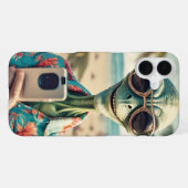 Alien Beach Selfie Retro Art iPhone Hülle (Rückseite (Horizontal))