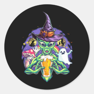 Alien Beer Peace Sign Lazy Trinken Halloween Zomb Runder Aufkleber