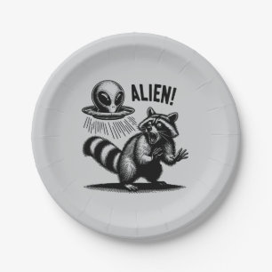 Alien Begegnung, erschreckter Raccoon Pappteller