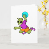 Alien beim Handballspieler mit Handball Karte (Gelbe Blume)