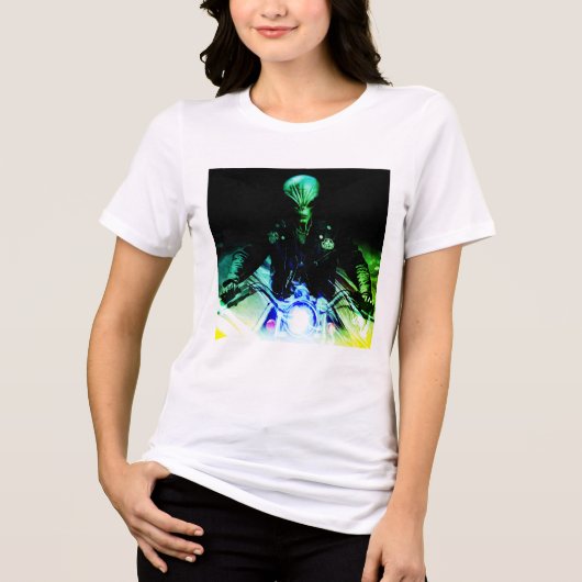 Alien Biker (Neon-Version) Tri-Blend Shirt (Vorderseite)