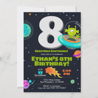 Alien Birthday Einladung, Weltraum zum Geburtstag Einladung