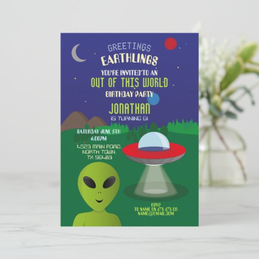Alien Birthday Spaceship Außerirdischen Invasion S Einladung (Stehend Vorderseite)