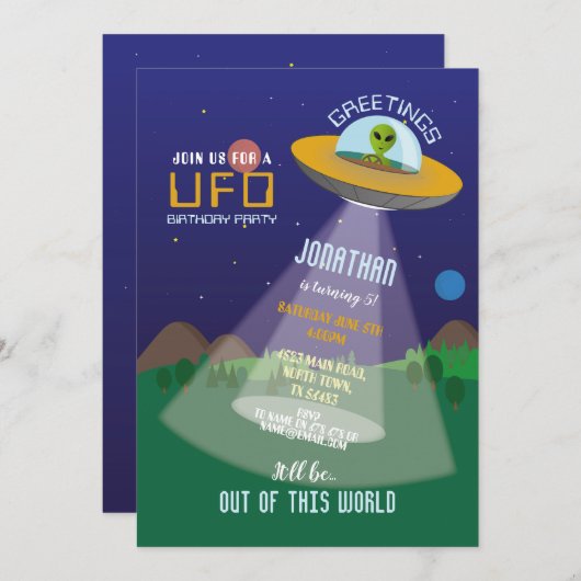 Alien Birthday Spaceship Außerirdischen Invasion S Einladung (Vorne/Hinten)