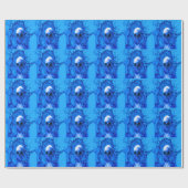 Alien blaues Schädelpapier Geschenkpapier (Flach)