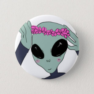 alien-Blumen-Kronenknopf Button