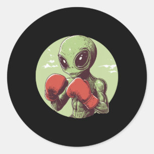 Alien Boxer bereit, in Handschuhen zu kämpfen Runder Aufkleber