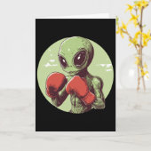 Alien Boxer bereit zum Kampf in Handschuhen Karte (Gelbe Blume)