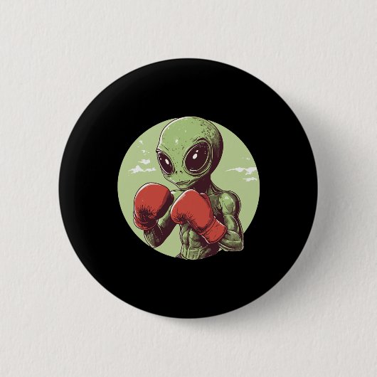 Alien Boxer ist bereit, in Handschuhen zu kämpfen Button (Vorderseite)