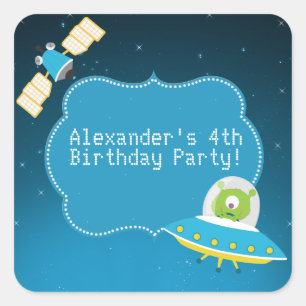 Alien Boy Birthday Party Sticker