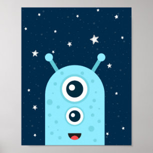 Alien Boy Kinderzimmer Print Stars Galaxie Weltrau Poster