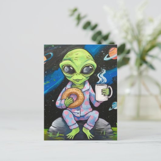 Alien Breakfast Postkarte (Stehend Vorderseite)