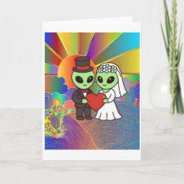 Alien Bride and Groom Wedding Retro Neon  Dankeskarte