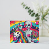 Alien Bride auf einem Einhorn Postkarte (Stehend Vorderseite)