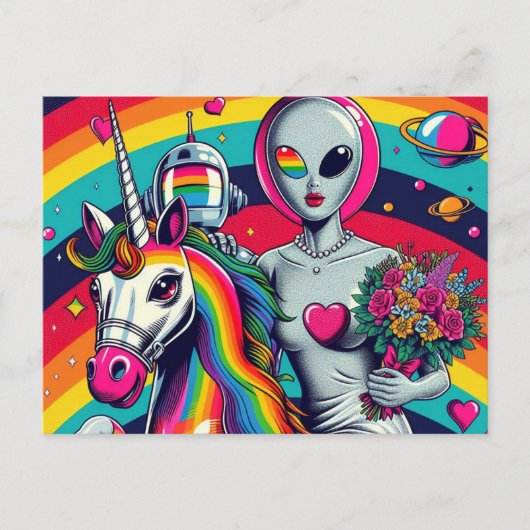 Alien Bride auf einem Einhorn Postkarte (Vorderseite)