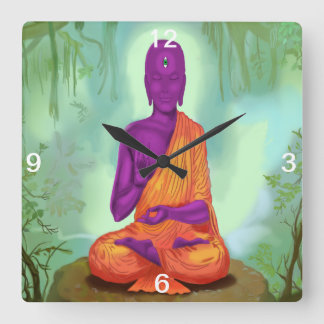 Alien Buddha Meditation Quadratische Wanduhr