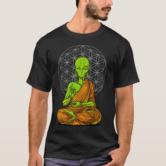 Alien-Buddha-Meditation T-Shirt (Vorderseite)
