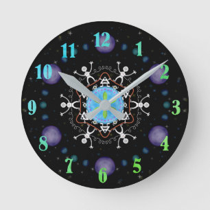 Alien Buddies Runde Wanduhr