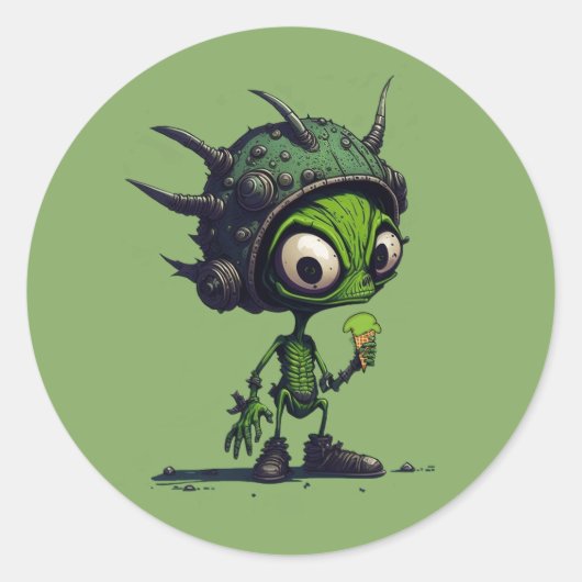 Alien Cartoon Design Eis Creme Cone Cool Runder Aufkleber (Vorderseite)