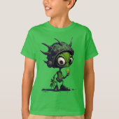 Alien Cartoon Design Genießen Ice Cream Cone Cool T-Shirt (Vorderseite)