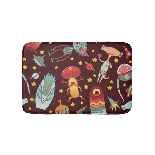 Alien Cartoon: Vintager Weltraumspass Badematte (Vorderseite)