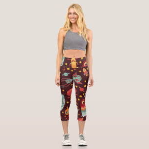 Alien Cartoon: Vintager Weltraumspass Capri Leggings