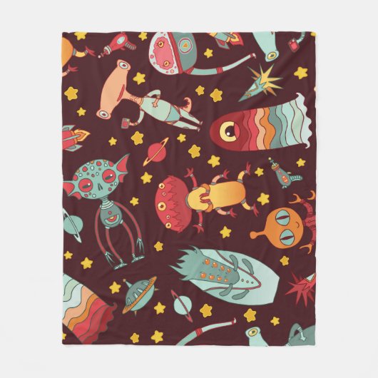 Alien Cartoon: Vintager Weltraumspass Fleecedecke (Vorderseite)
