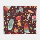 Alien Cartoon: Vintager Weltraumspass Fleecedecke (Vorderseite (Horizontal))