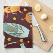 Alien Cartoon: Vintager Weltraumspass Geschirrtuch (Viertel Falte)