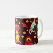 Alien Cartoon: Vintager Weltraumspass Kaffeetasse (VorderseiteRechts)