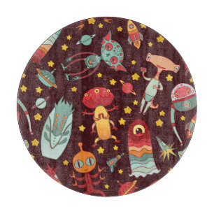 Alien Cartoon: Vintager Weltraumspass Schneidebrett