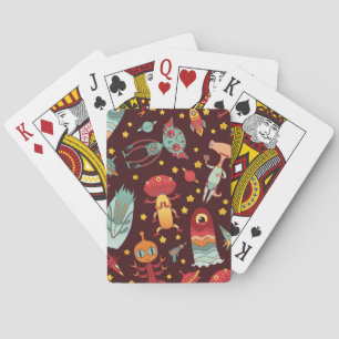 Alien Cartoon: Vintager Weltraumspass Spielkarten