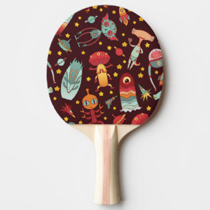 Alien Cartoon: Vintager Weltraumspass Tischtennis Schläger