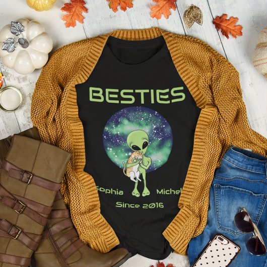 Alien & Cat Besties Matching Tee Customizable