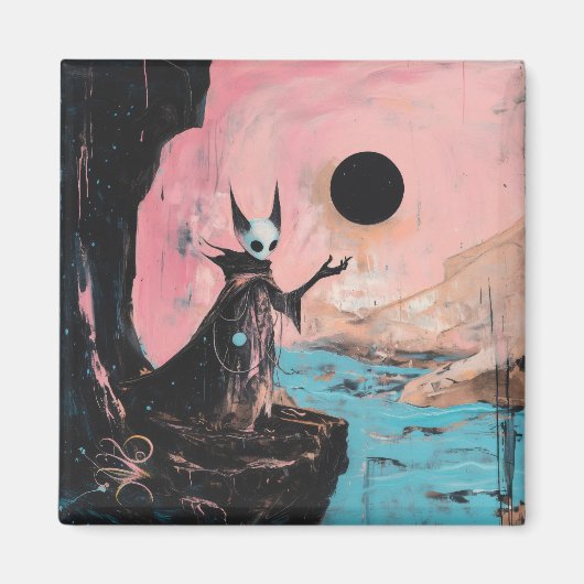 Alien Cat Black Moon Occult Dark Witchy AI Art Magnet (Vorne)