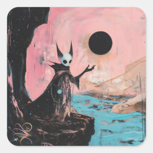Alien Cat Black Moon Occult Dark Witchy AI Art Quadratischer Aufkleber