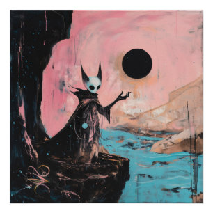 Alien Cat Black Moon Witchy AI Art Semi Gloss Poster