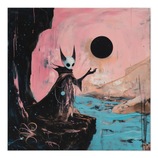 Alien Cat Black Moon Witchy AI Art Semi Gloss Poster (Vorderseite)