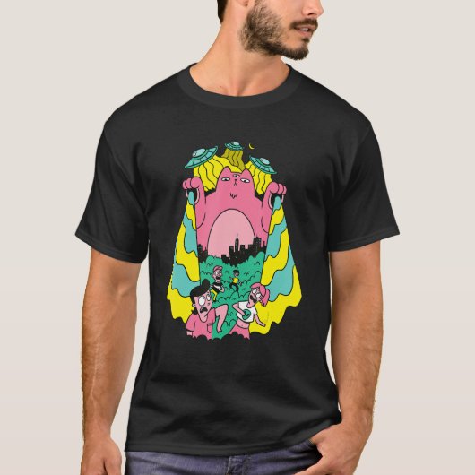 Alien Cat Entführung von Menschen Ufo T-Shirt (Vorderseite)