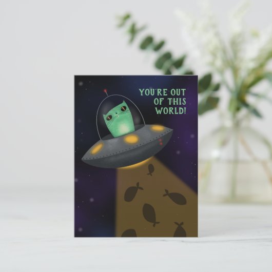 Alien Cat Feiertagspostkarte (Stehend Vorderseite)