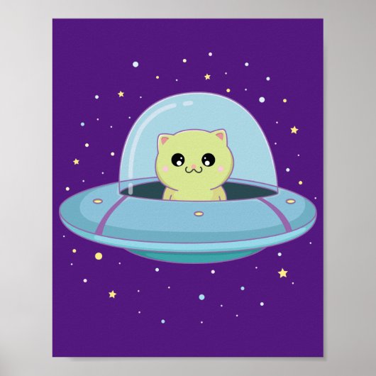 Alien Cat fliegt Alien Untertasse Poster (Vorne)