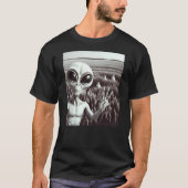 Alien Cat Funny Black and White Selfie UFO Peace S T-Shirt (Vorderseite)
